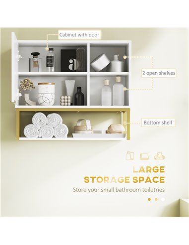 Kleankin Over Toilet Storage Cabinet with Door and Storage Shelves, White