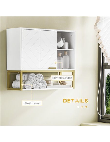 Kleankin Bathroom Wall Cabinet, Over Toilet Storage Cabinet with Door and Storage Shelves for Hallway, Living Room, White - pic 21494 | FastDaddyshop