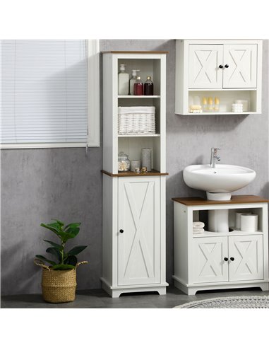 Kleankin Bathroom Cabinet, Tall Storage Cabinet with Door and Adjustable Shelves, White