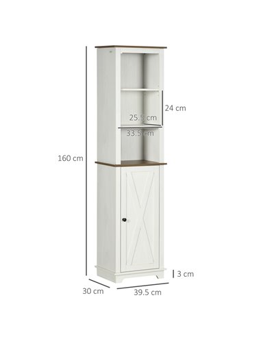 Kleankin Bathroom Cabinet, Tall Storage Cabinet with Door and Adjustable Shelves, White