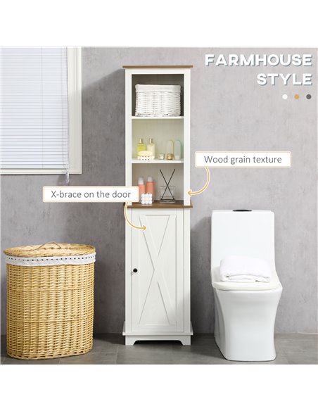 Kleankin Bathroom Cabinet, Tall Storage Cabinet with Door and Adjustable Shelves, White - pic 21501 | FastDaddyshop