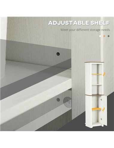 Kleankin Bathroom Cabinet, Tall Storage Cabinet with Door and Adjustable Shelves, 39.5 x 30 x 160 cm, White