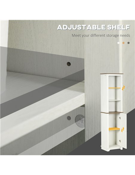 Kleankin Bathroom Cabinet, Tall Storage Cabinet with Door and Adjustable Shelves, 39.5 x 30 x 160 cm, White - pic 21502 | FastDaddyshop