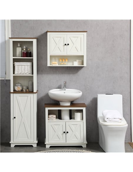 Kleankin Bathroom Cabinet, Tall Storage Cabinet with Door and Adjustable Shelves, 39.5 x 30 x 160 cm, White - pic 21504 | FastDaddyshop