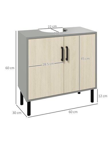 Kleankin Under Sink Cabinet with Double Doors and Storage Shelves, Natural