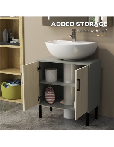 Kleankin Under Sink Cabinet, Bathroom Vanity Unit, Storage Cupboard with Double Doors and Storage Shelves, 60x30x60cm, Natural