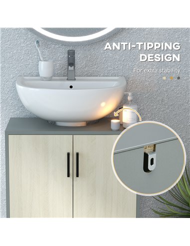 Kleankin Under Sink Cabinet, Bathroom Vanity Unit, Storage Cupboard with Double Doors and Storage Shelves, 60x30x60cm, Natural