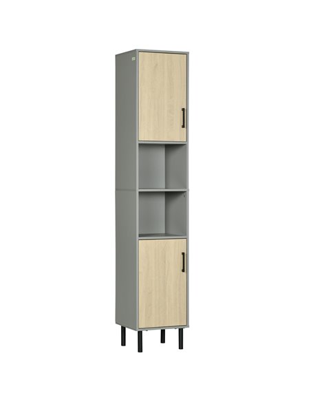 Kleankin Freestanding Bathroom Storage with Door and Adjustable Shelves, Natural - pic 21516 | FastDaddyshop