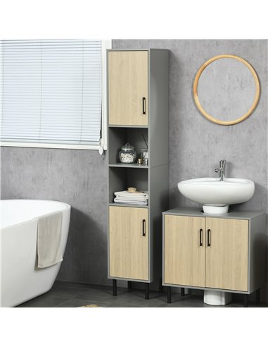 Kleankin Freestanding Bathroom Storage with Door and Adjustable Shelves, Natural