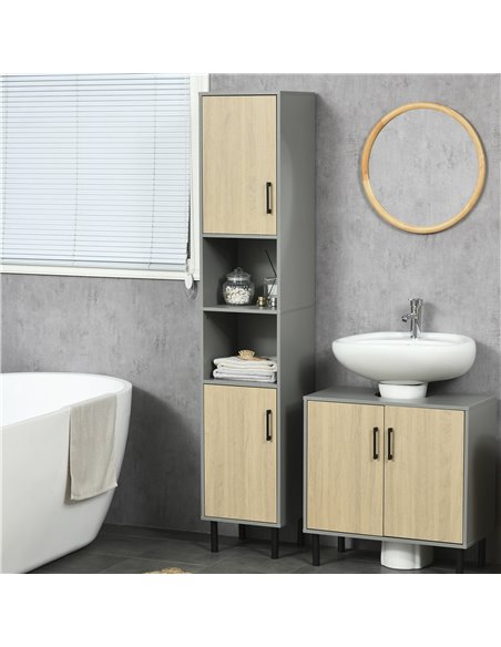 Kleankin Freestanding Bathroom Storage with Door and Adjustable Shelves, Natural - pic 21517 | FastDaddyshop