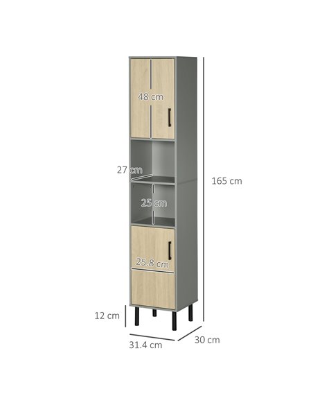 Kleankin Freestanding Bathroom Storage with Door and Adjustable Shelves, Natural - pic 21518 | FastDaddyshop