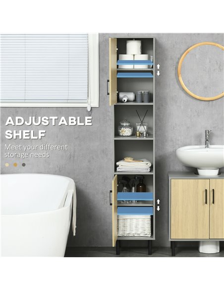 Kleankin Freestanding Bathroom Storage with Door and Adjustable Shelves, Natural - pic 21520 | FastDaddyshop