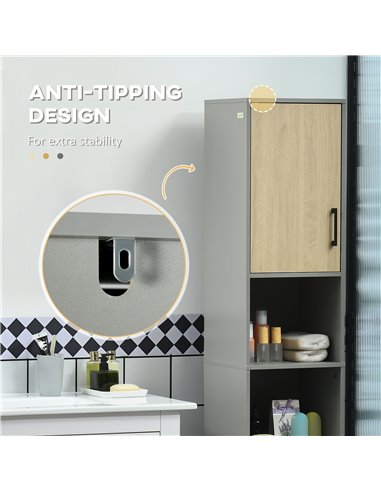 Kleankin Freestanding Bathroom Storage, Tall Bathroom Cabinet with Door and Adjustable Shelves, 31.4x30x165cm
