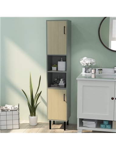 Kleankin Freestanding Bathroom Storage, Tall Bathroom Cabinet with Door and Adjustable Shelves, 31.4x30x165cm