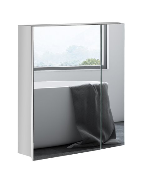 Kleankin Bathroom Wall Mounted Mirror Cabinet with Hinged Door, Storage Shelves, Silver - pic 21525 | FastDaddyshop