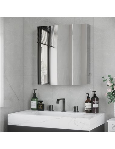Kleankin Bathroom Wall Mounted Mirror Cabinet with Hinged Door, Storage Shelves, Silver