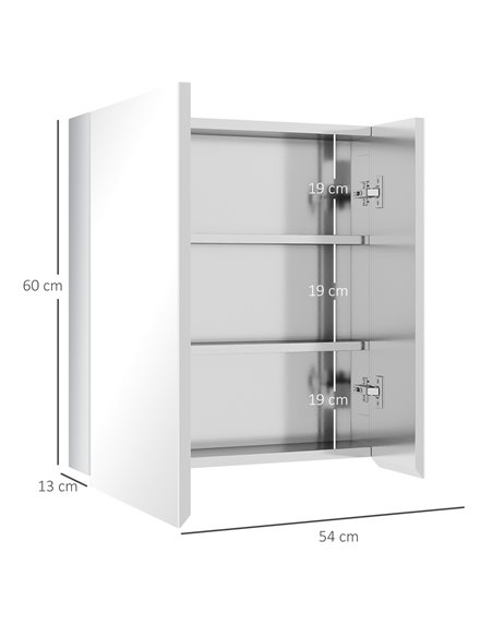 Kleankin Bathroom Wall Mounted Mirror Cabinet with Hinged Door, Storage Shelves, Silver - pic 21527 | FastDaddyshop