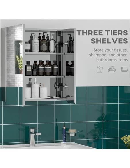 Kleankin Bathroom Wall Mounted Mirror Cabinet with Hinged Door, Storage Shelves, Silver - pic 21528 | FastDaddyshop