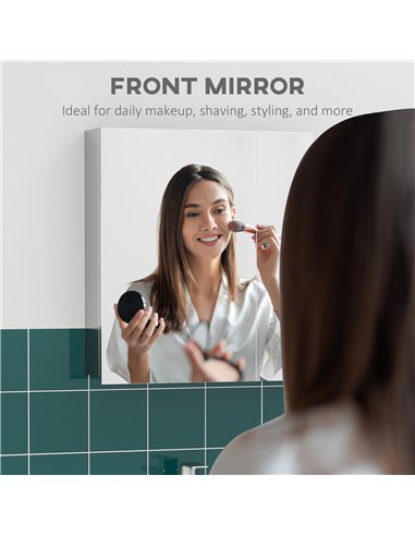 Kleankin Bathroom Wall Mounted Mirror Cabinet with Hinged Door, Storage Shelves, Silver