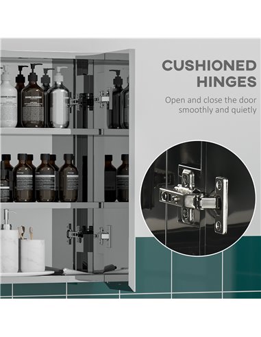 Kleankin Bathroom Wall Mounted Mirror Cabinet with Hinged Door, Storage Shelves, Silver