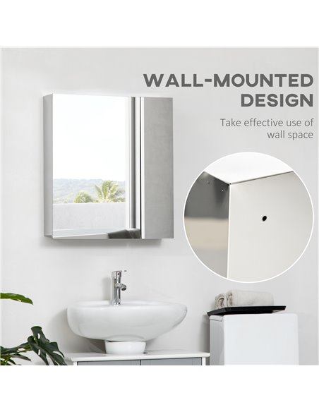 Kleankin Bathroom Wall Mounted Mirror Cabinet with Hinged Door, Storage Shelves, Silver - pic 21531 | FastDaddyshop