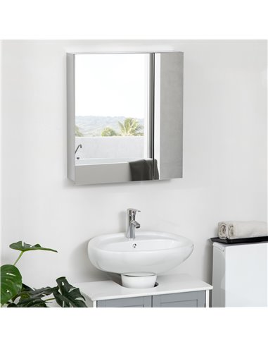 Kleankin Bathroom Wall Mounted Mirror Cabinet with Hinged Door, Storage Shelves, Silver