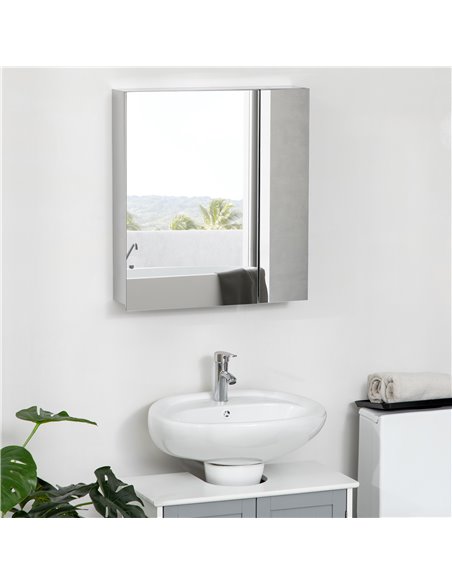 Kleankin Bathroom Wall Mounted Mirror Cabinet with Hinged Door, Storage Shelves, Silver - pic 21532 | FastDaddyshop
