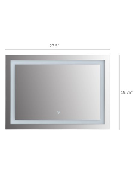 Kleankin 70x50cm Wall Mounted LED Bathroom Mirror with Touch Switch, Silver - pic 21545 | FastDaddyshop