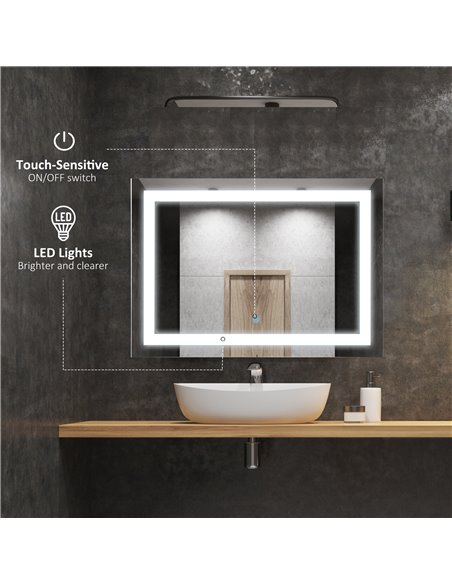 Kleankin 70x50cm Wall Mounted LED Bathroom Mirror with Touch Switch, Silver - pic 21546 | FastDaddyshop
