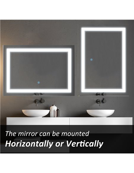 Kleankin 70x50cm Wall Mounted LED Bathroom Mirror with Touch Switch, Silver - pic 21547 | FastDaddyshop