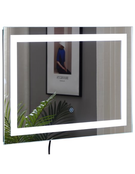 Kleankin 70x50cm Wall Mounted LED Bathroom Mirror with Touch Switch, Silver - pic 21548 | FastDaddyshop