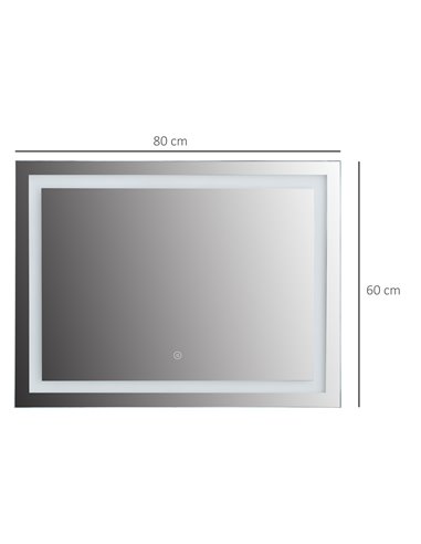Kleankin 80x60cm Wall Mounted LED Bathroom Mirror with Touch Switch, Silver