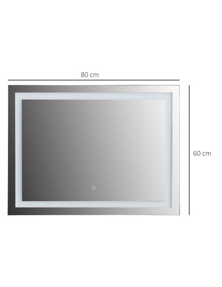 Kleankin 80x60cm Wall Mounted LED Bathroom Mirror with Touch Switch, Silver - pic 21554 | FastDaddyshop