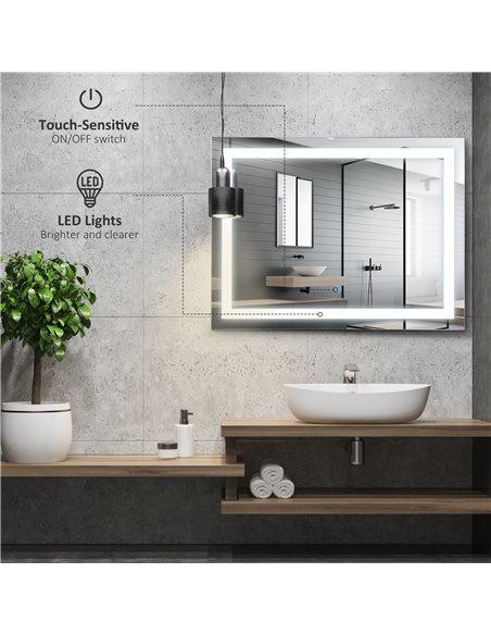 Kleankin 80x60cm Wall Mounted LED Bathroom Mirror with Touch Switch, Silver - pic 21555 | FastDaddyshop