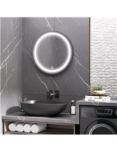 Kleankin Wall-Mounted Round LED Bathroom Mirror with 3 Temperature Colours, Memory Function, Black 2