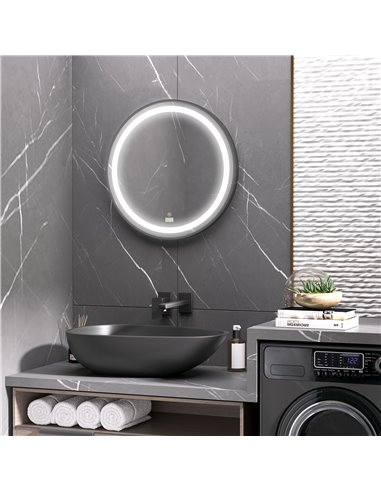 Kleankin Wall-Mounted Round LED Bathroom Mirror with 3 Temperature Colours, Memory Function, Black