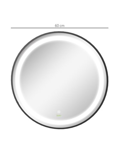 Kleankin Wall-Mounted Round LED Bathroom Mirror with 3 Temperature Colours, Memory Function, Black
