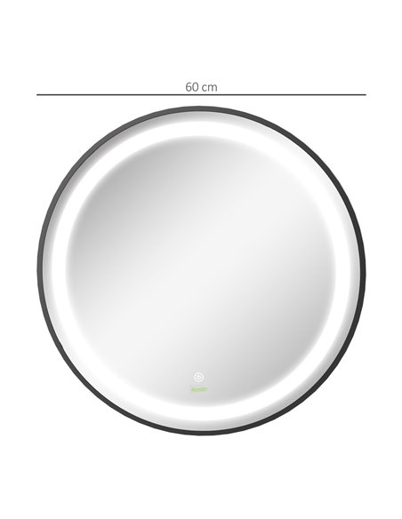 Kleankin Wall-Mounted Round LED Bathroom Mirror with 3 Temperature Colours, Memory Function, Black - pic 21563 | FastDaddyshop
