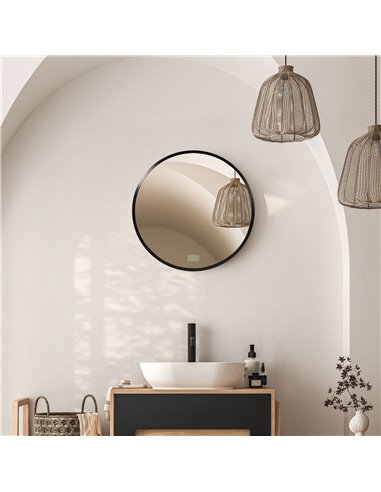Kleankin 40x40 cm Round Bathroom Mirror with Aluminium Frame, Black