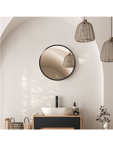 Kleankin 40x40 cm Round Bathroom Mirror with Aluminium Frame, Black - pic 21571 | FastDaddyshop