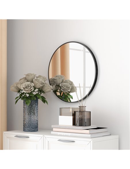 Kleankin 40x40 cm Round Bathroom Mirror with Aluminium Frame, Black - pic 21573 | FastDaddyshop