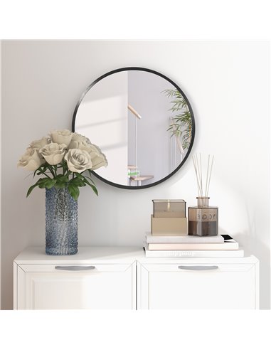 Kleankin 40x40 cm Round Bathroom Mirror with Aluminium Frame, Black