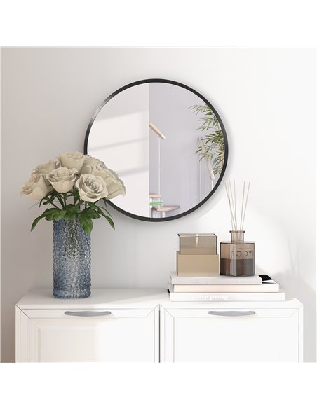 Kleankin 40x40 cm Round Bathroom Mirror with Aluminium Frame, Black - pic 21574 | FastDaddyshop