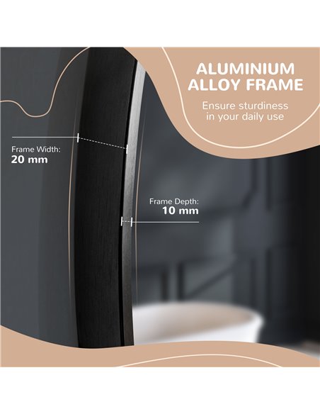 Kleankin Round Bathroom Mirror, Modern Wall-mounted Makeup Mirror with Aluminium Frame for Washroom Living Room, Black, 40x40 cm - pic 21576 | FastDaddyshop