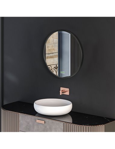 Kleankin Round Bathroom Mirror, Modern Wall-mounted Makeup Mirror with Aluminium Frame for Washroom Living Room, Black, 40x40 cm