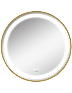Kleankin Round LED Bathroom Mirror with 3 Colours, Time Display, Memory, Hardwired, Gold Tone