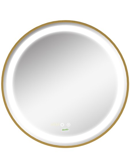 Kleankin Round LED Bathroom Mirror with 3 Colours, Time Display, Memory, Hardwired, Gold Tone - pic 21579 | FastDaddyshop
