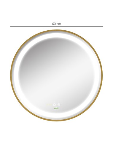 Kleankin Round LED Bathroom Mirror with 3 Colours, Time Display, Memory, Hardwired, Gold Tone