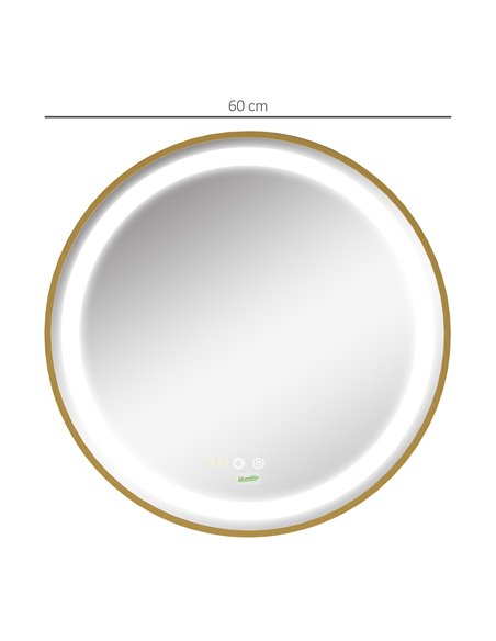 Kleankin Round LED Bathroom Mirror with 3 Colours, Time Display, Memory, Hardwired, Gold Tone - pic 21581 | FastDaddyshop