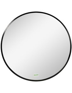 Kleankin Round Bathroom Mirror, Modern Wall-mounted Makeup Mirror with Aluminium Frame for Washroom Living Room, Black, 50x50 cm